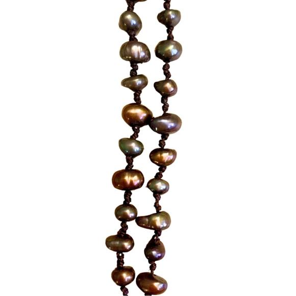 Vintage Boho Long Freshwater Pearl Necklace Lilac Purple Brown Bronze Gray - Picture 4 of 7